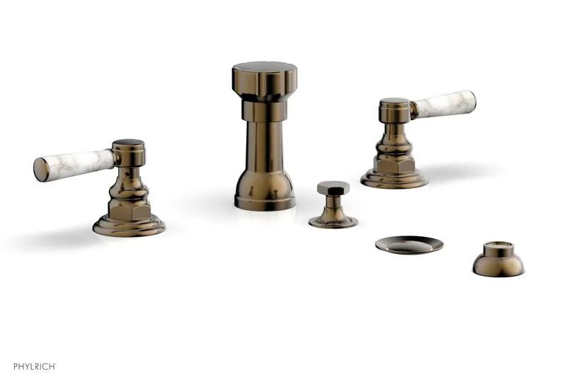 Phylrich HEX TRADITIONAL Four Hole Bidet Set - White Marble Lever Handles by Phylrich