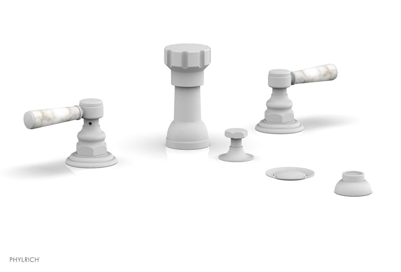 Phylrich HEX TRADITIONAL Four Hole Bidet Set - White Marble Lever Handles