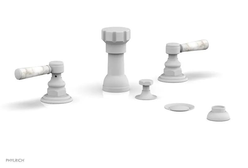 Phylrich HEX TRADITIONAL Four Hole Bidet Set - White Marble Lever Handles by Phylrich