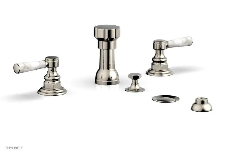 Phylrich HEX TRADITIONAL Four Hole Bidet Set - White Marble Lever Handles by Phylrich
