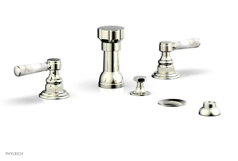 Phylrich HEX TRADITIONAL Four Hole Bidet Set - White Marble Lever Handles by Phylrich