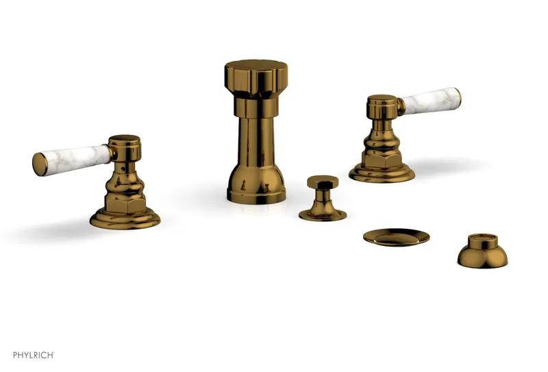 Phylrich HEX TRADITIONAL Four Hole Bidet Set - White Marble Lever Handles by Phylrich