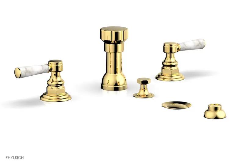 Phylrich HEX TRADITIONAL Four Hole Bidet Set - White Marble Lever Handles by Phylrich