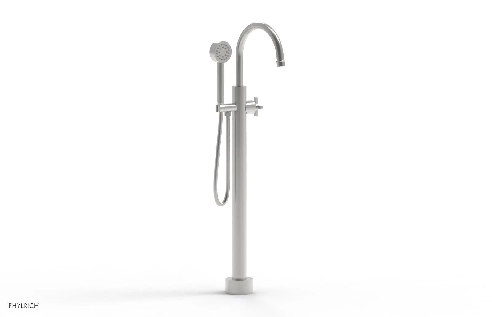 Phylrich HEX MODERN Tall Floor Mount Tub Filler - Cross Handle with Hand Shower by Phylrich
