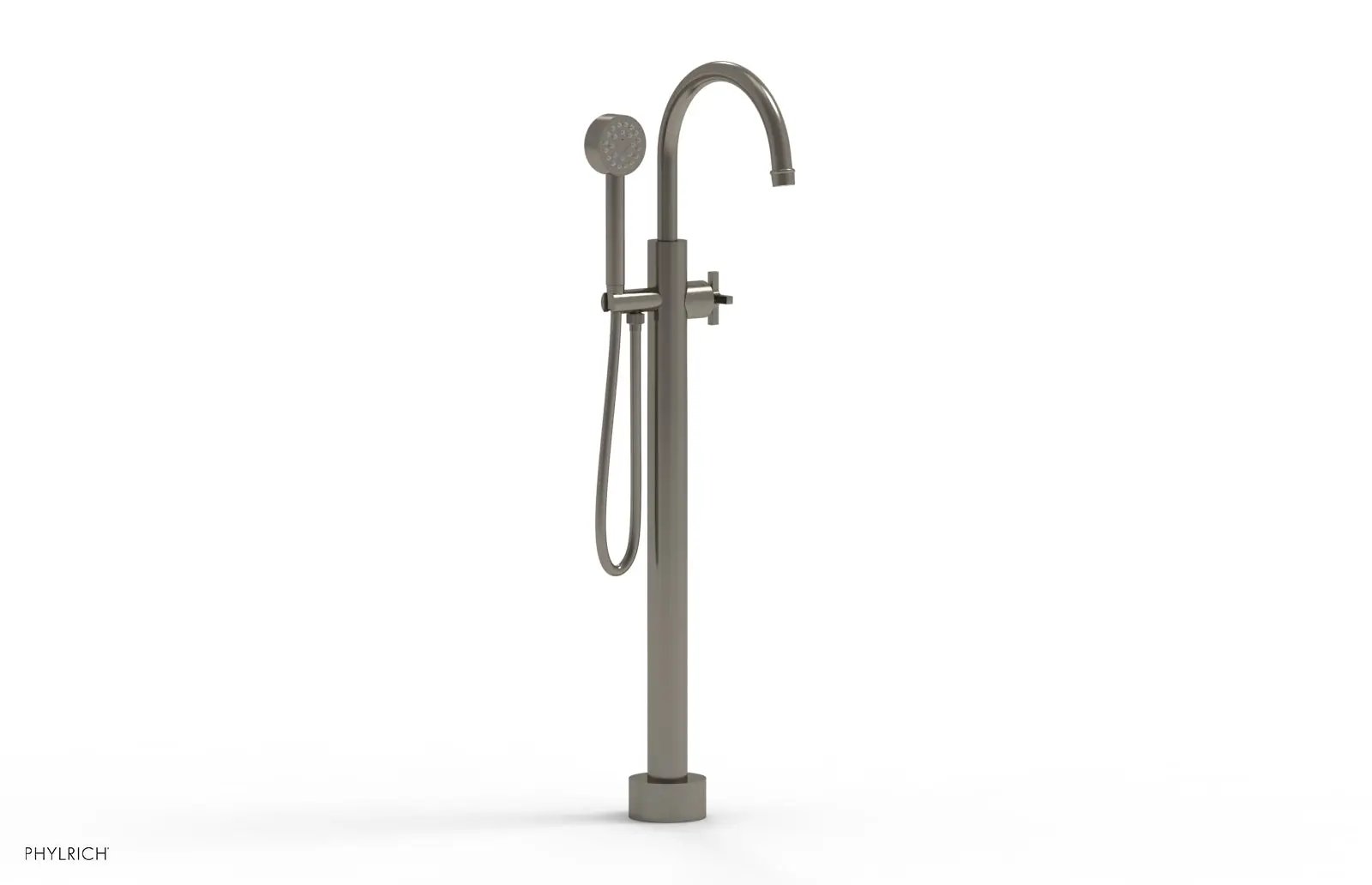 Phylrich HEX MODERN Tall Floor Mount Tub Filler - Cross Handle with Hand Shower by Phylrich