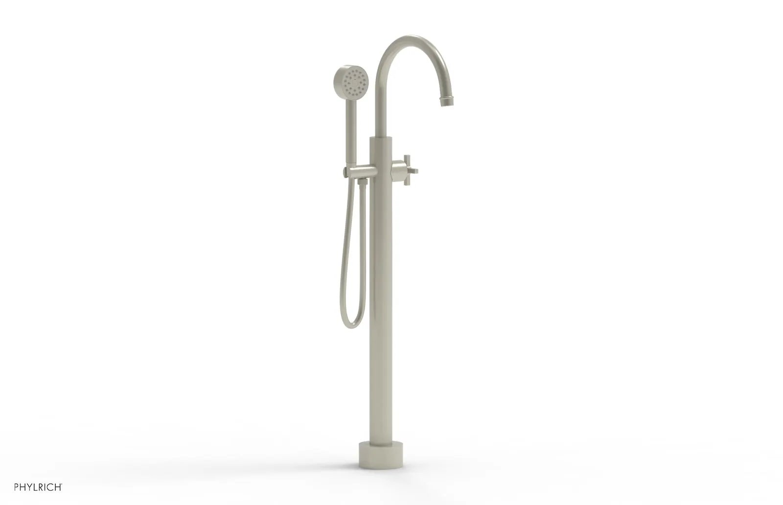 Phylrich HEX MODERN Tall Floor Mount Tub Filler - Cross Handle with Hand Shower by Phylrich