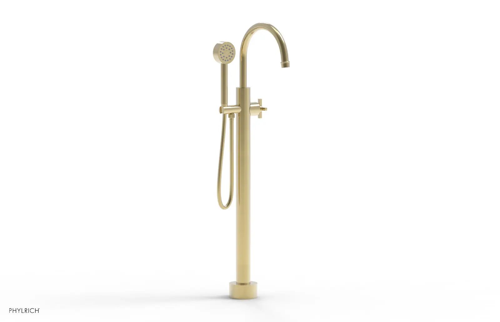 Phylrich HEX MODERN Tall Floor Mount Tub Filler - Cross Handle with Hand Shower by Phylrich