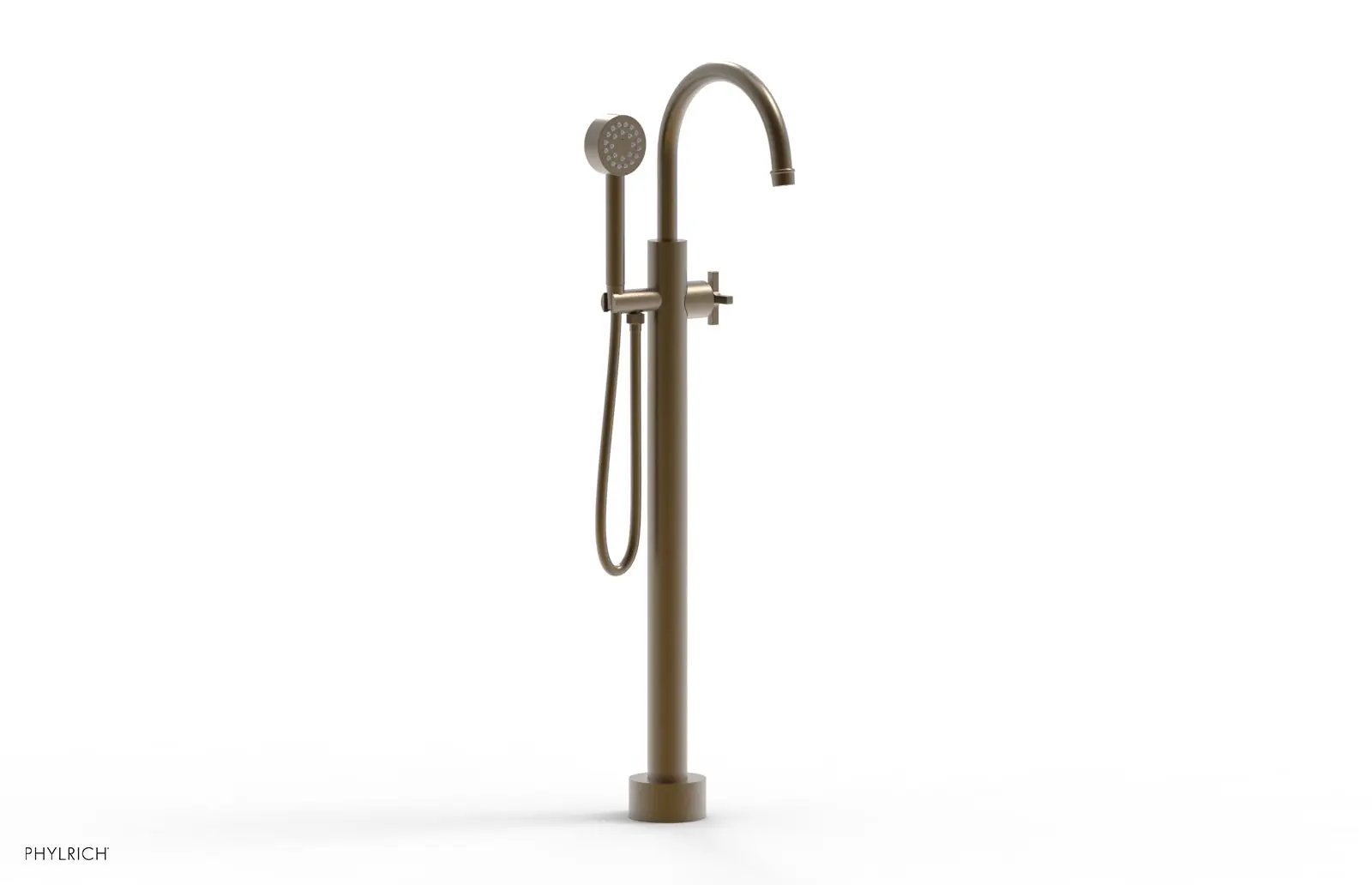 Phylrich HEX MODERN Tall Floor Mount Tub Filler - Cross Handle with Hand Shower by Phylrich