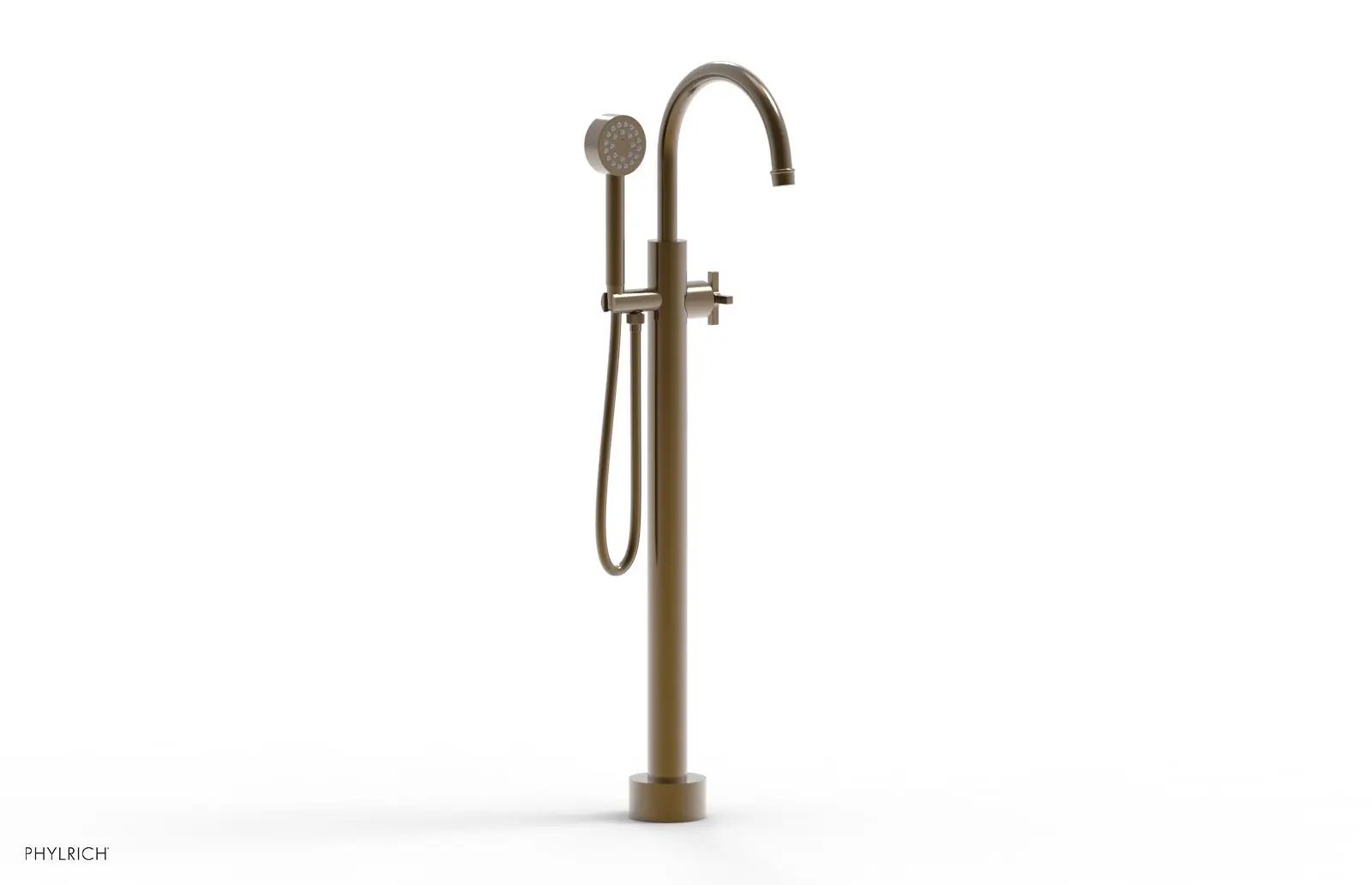 Phylrich HEX MODERN Tall Floor Mount Tub Filler - Cross Handle with Hand Shower by Phylrich