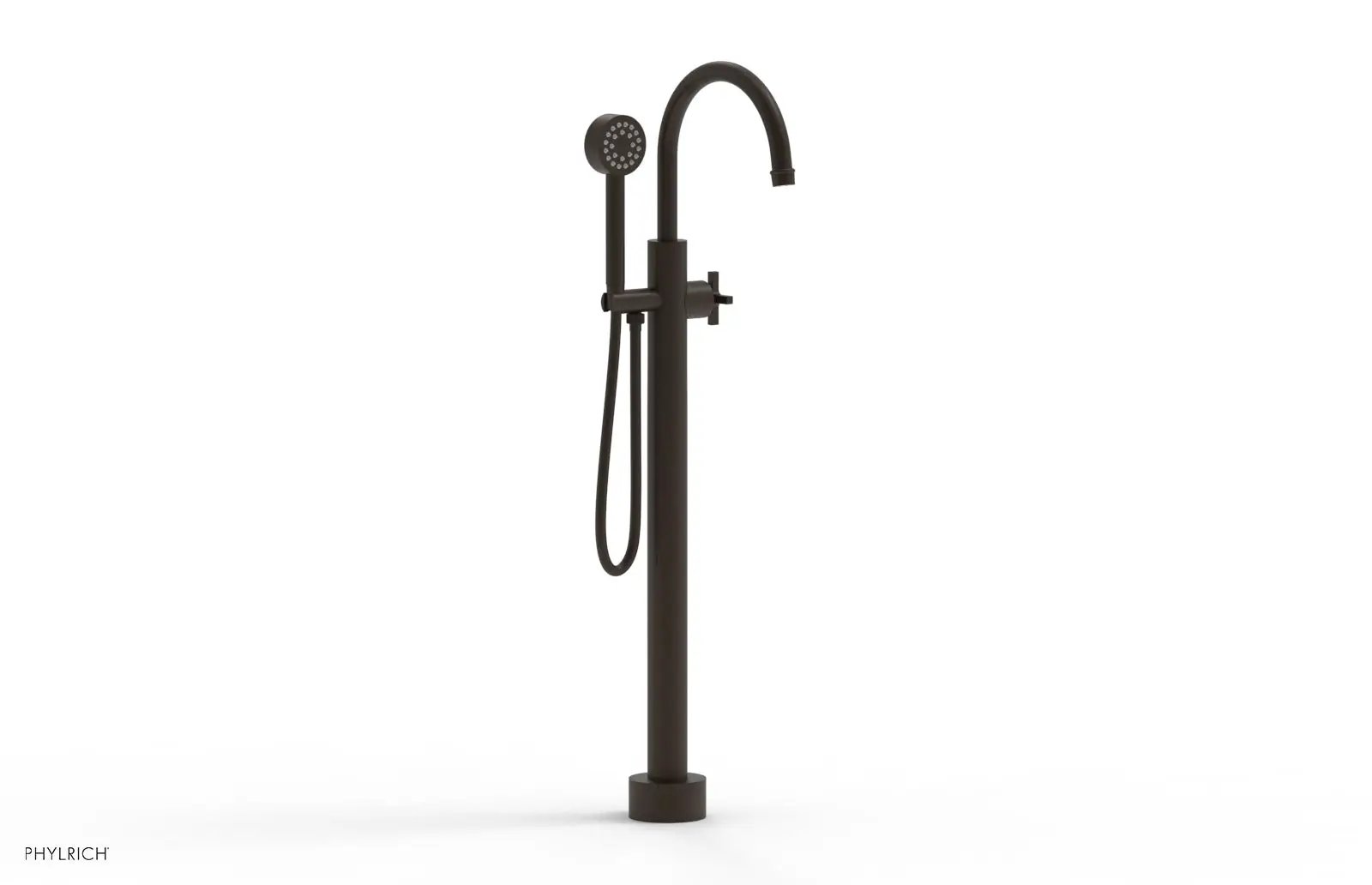 Phylrich HEX MODERN Tall Floor Mount Tub Filler - Cross Handle with Hand Shower by Phylrich