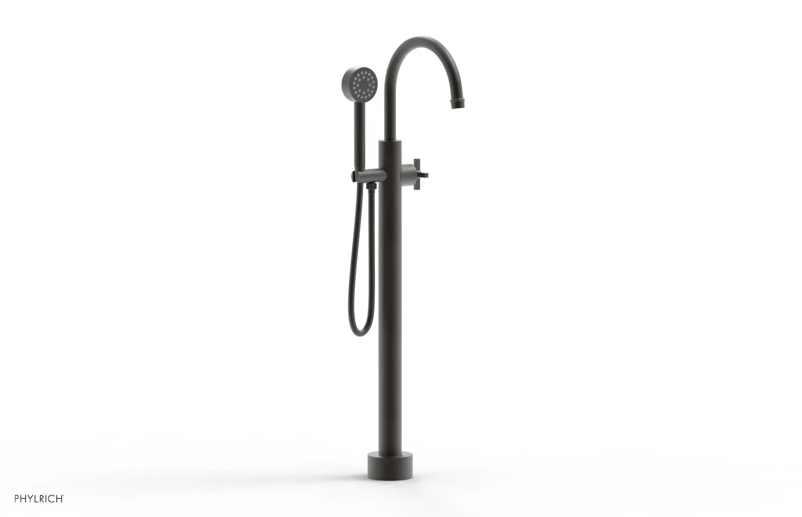 Phylrich HEX MODERN Tall Floor Mount Tub Filler - Cross Handle with Hand Shower by Phylrich