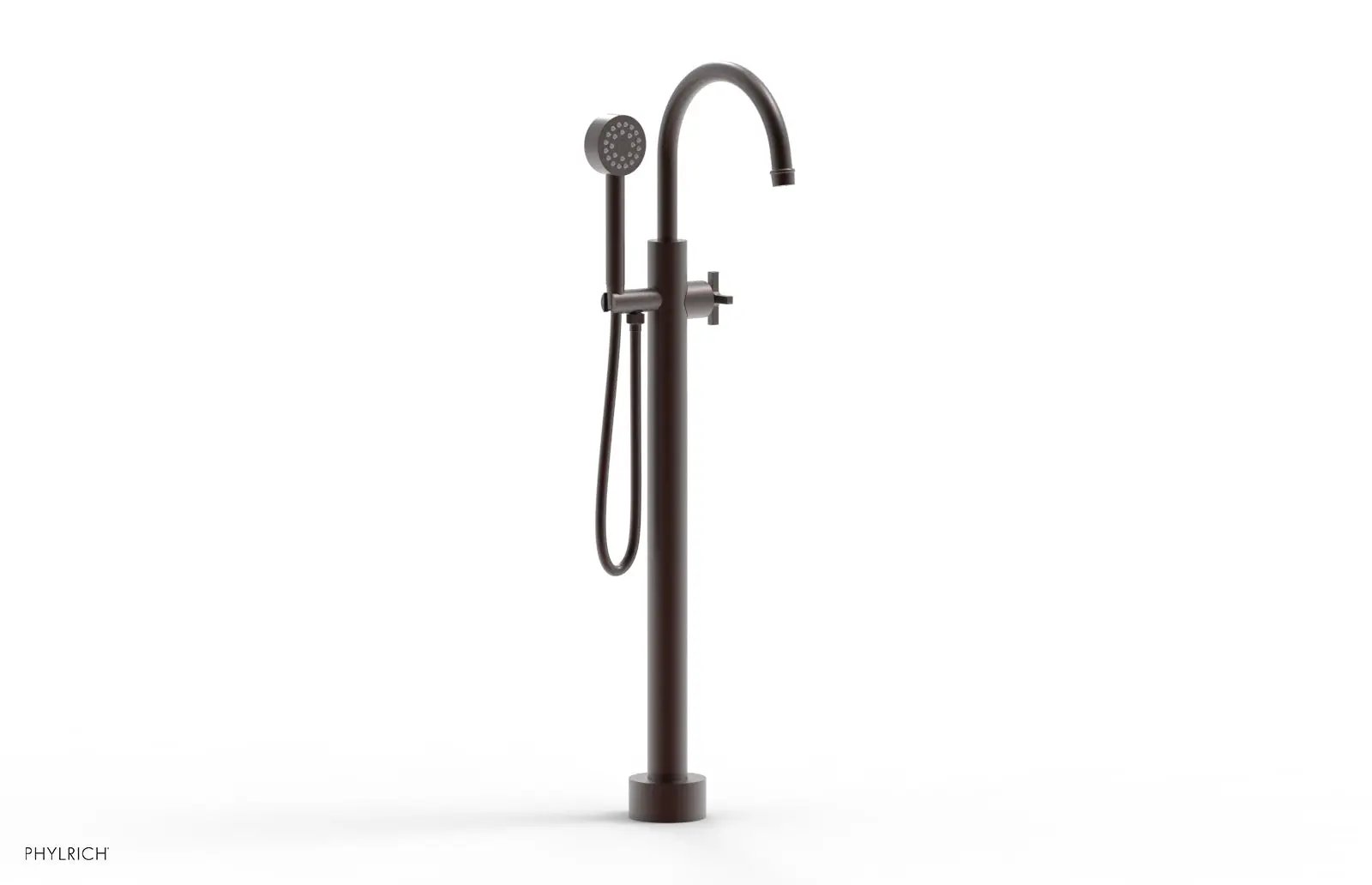 Phylrich HEX MODERN Tall Floor Mount Tub Filler - Cross Handle with Hand Shower by Phylrich