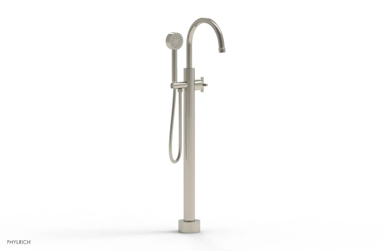 Phylrich HEX MODERN Tall Floor Mount Tub Filler - Cross Handle with Hand Shower by Phylrich