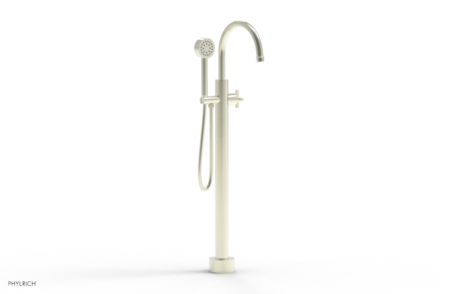 Phylrich HEX MODERN Tall Floor Mount Tub Filler - Cross Handle with Hand Shower