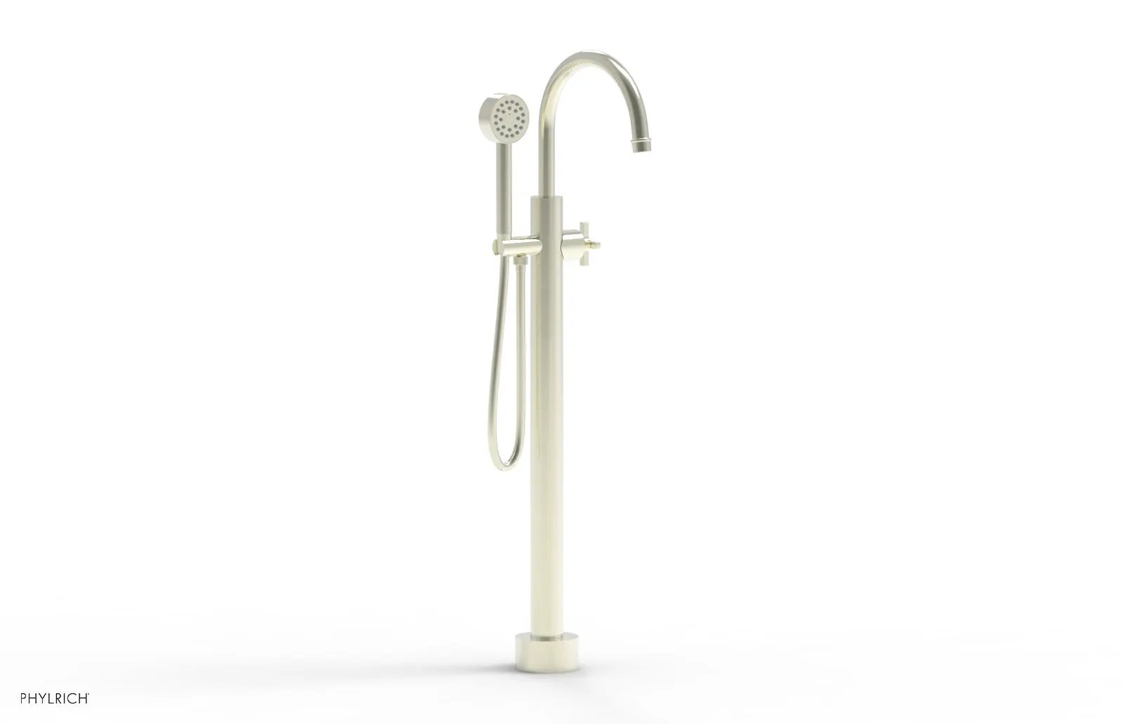 Phylrich HEX MODERN Tall Floor Mount Tub Filler - Cross Handle with Hand Shower by Phylrich