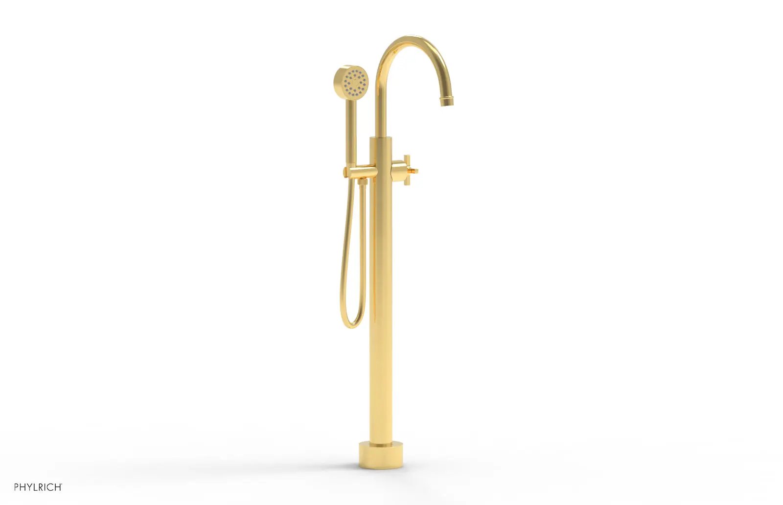 Phylrich HEX MODERN Tall Floor Mount Tub Filler - Cross Handle with Hand Shower by Phylrich