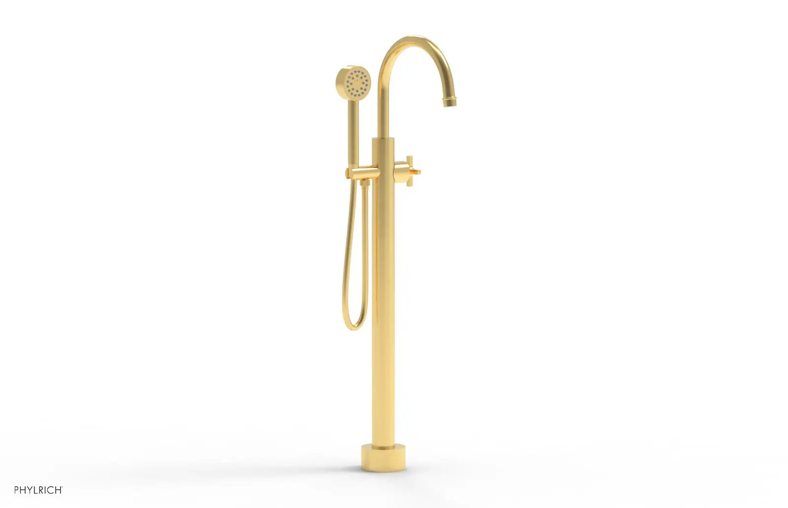 Phylrich HEX MODERN Tall Floor Mount Tub Filler - Cross Handle with Hand Shower by Phylrich