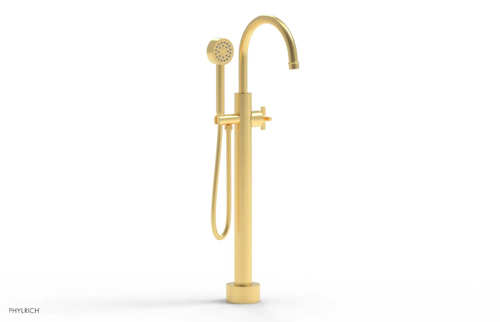 Phylrich HEX MODERN Low Floor Mount Tub Filler - Cross Handle with Hand Shower by Phylrich