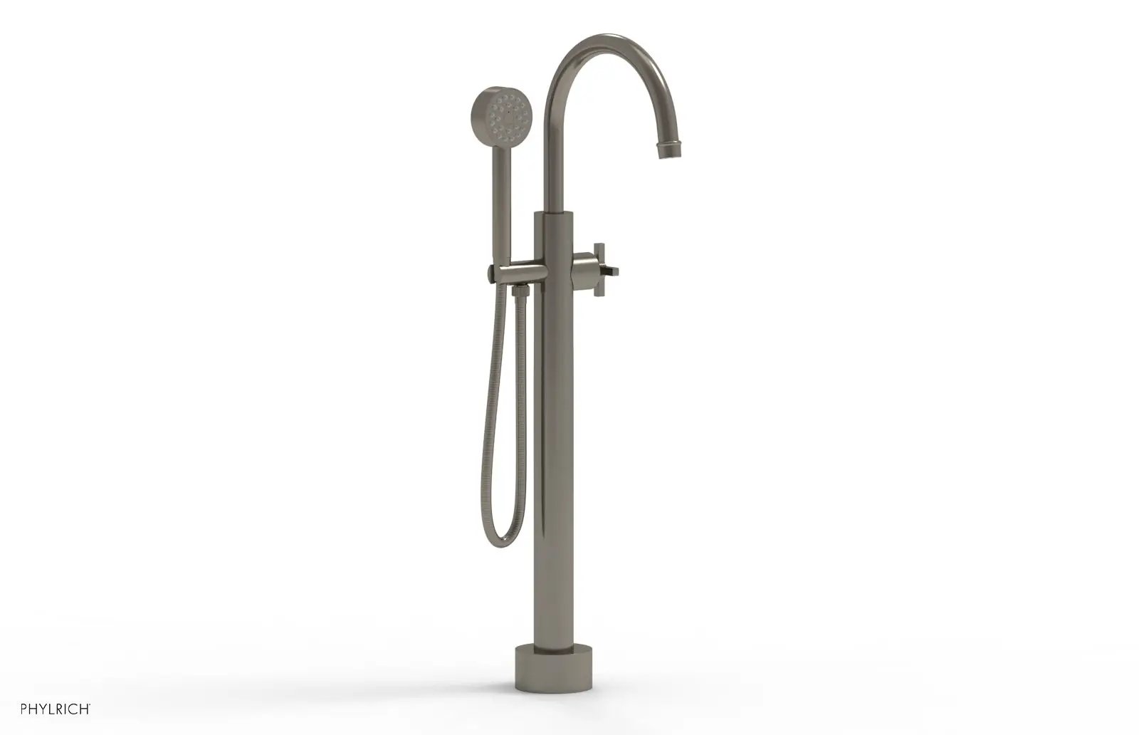 Phylrich HEX MODERN Low Floor Mount Tub Filler - Cross Handle with Hand Shower by Phylrich
