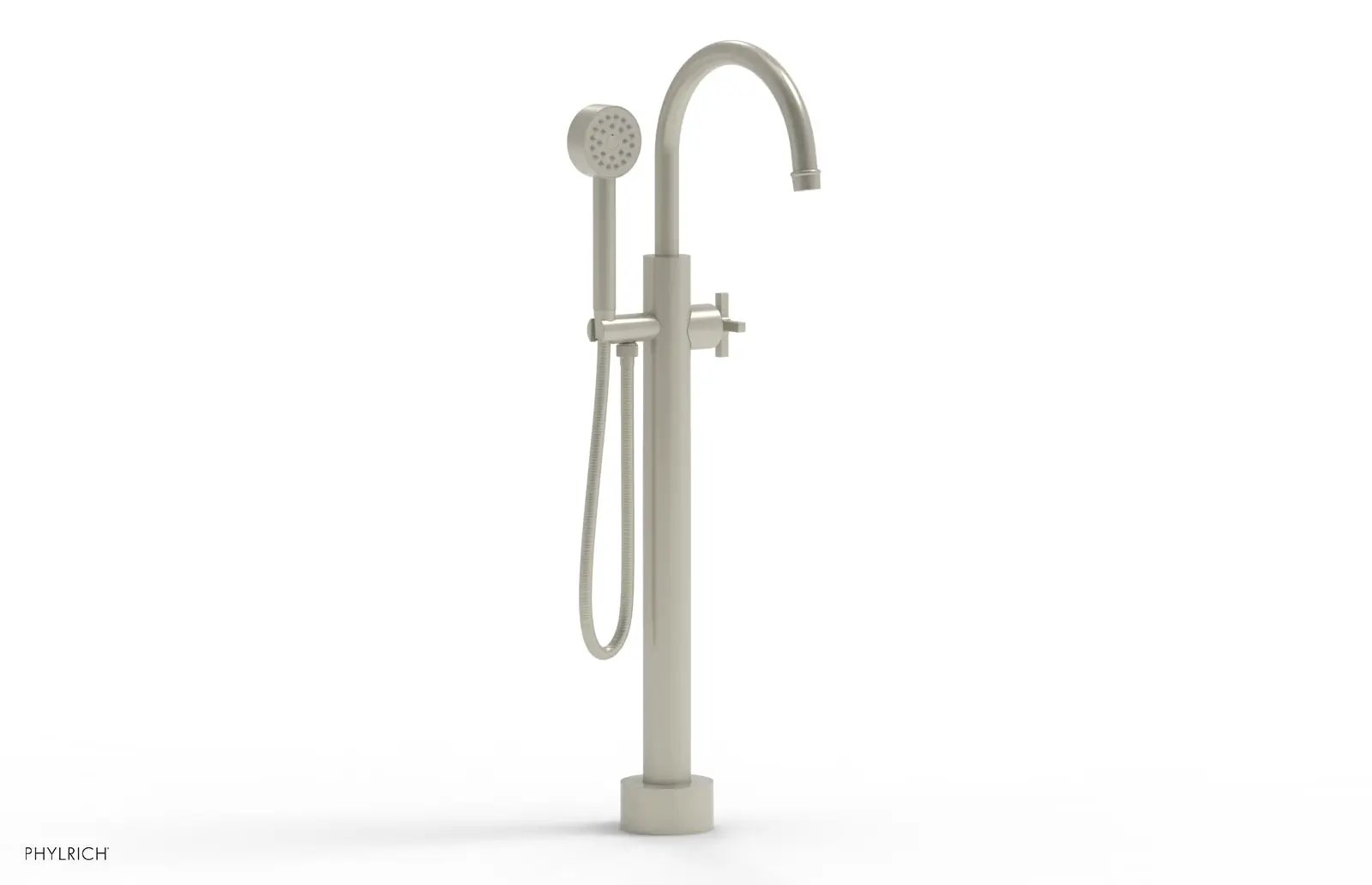 Phylrich HEX MODERN Low Floor Mount Tub Filler - Cross Handle with Hand Shower by Phylrich