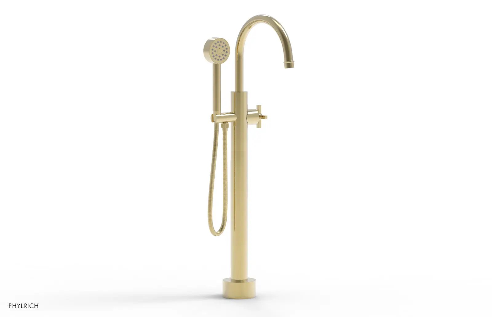 Phylrich HEX MODERN Low Floor Mount Tub Filler - Cross Handle with Hand Shower by Phylrich