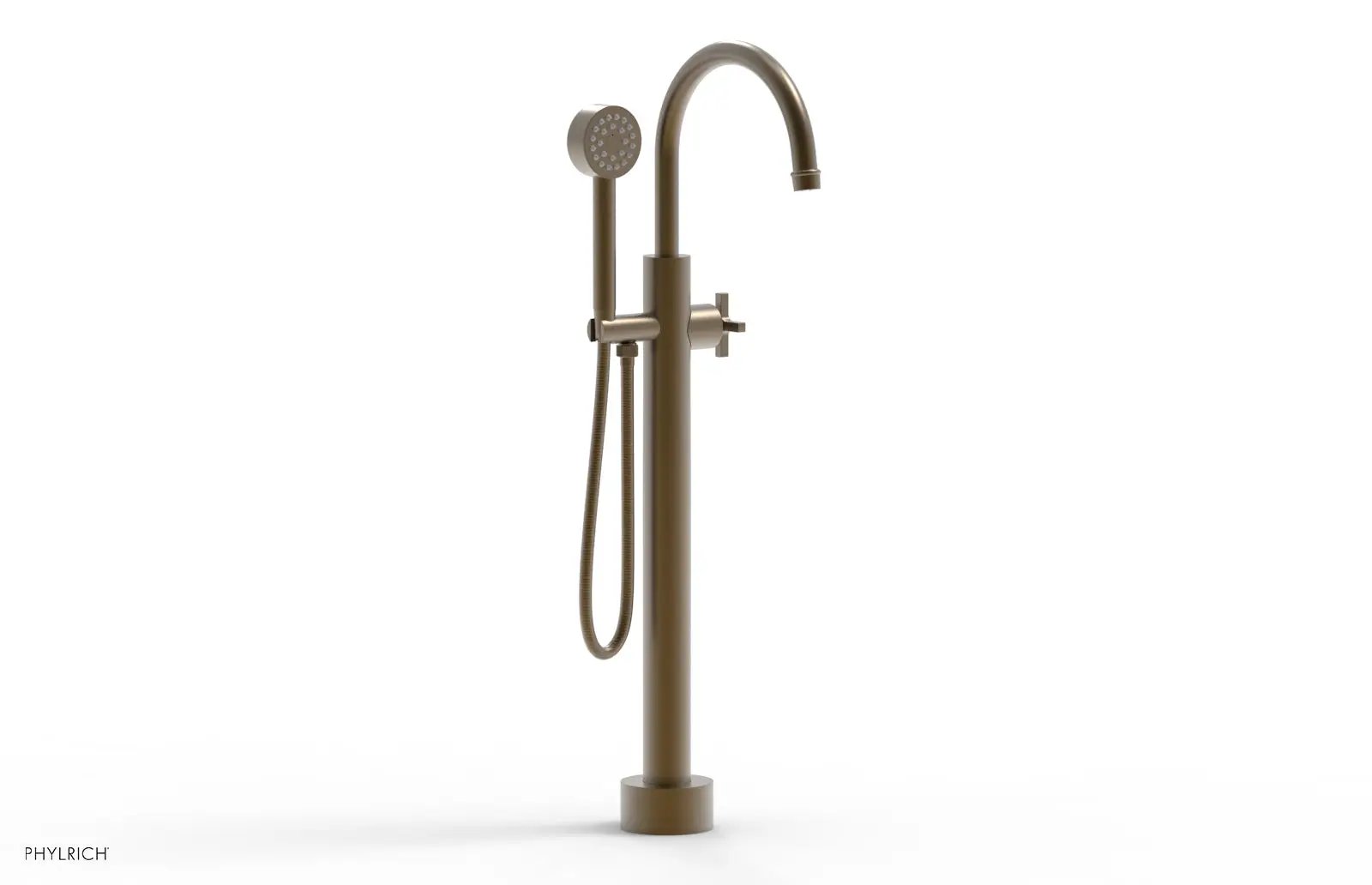 Phylrich HEX MODERN Low Floor Mount Tub Filler - Cross Handle with Hand Shower by Phylrich