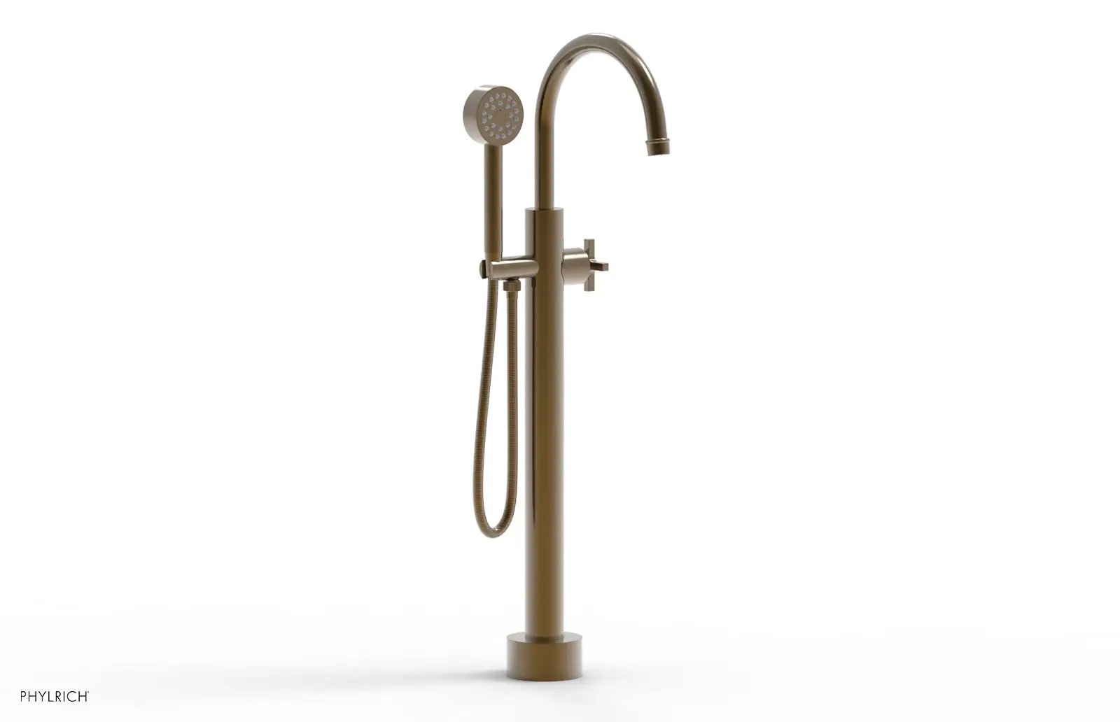 Phylrich HEX MODERN Low Floor Mount Tub Filler - Cross Handle with Hand Shower by Phylrich