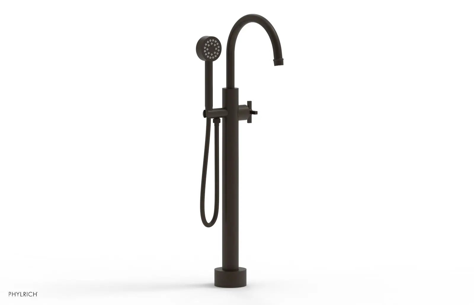 Phylrich HEX MODERN Low Floor Mount Tub Filler - Cross Handle with Hand Shower by Phylrich