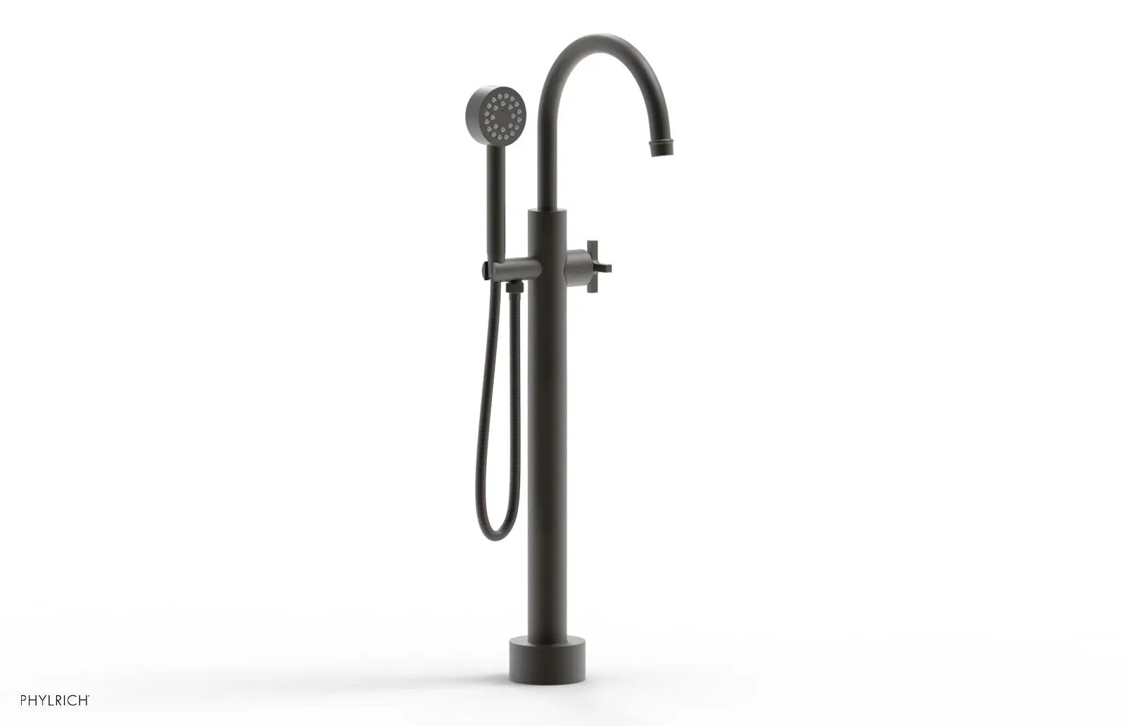 Phylrich HEX MODERN Low Floor Mount Tub Filler - Cross Handle with Hand Shower by Phylrich