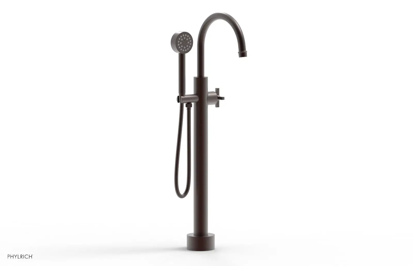 Phylrich HEX MODERN Low Floor Mount Tub Filler - Cross Handle with Hand Shower by Phylrich