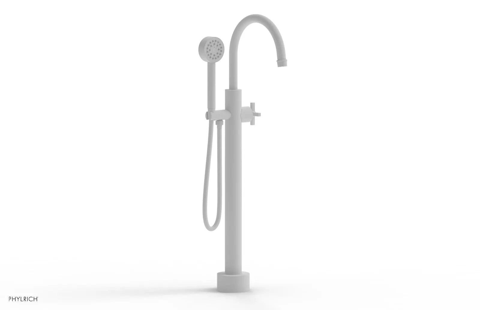 Phylrich HEX MODERN Low Floor Mount Tub Filler - Cross Handle with Hand Shower by Phylrich