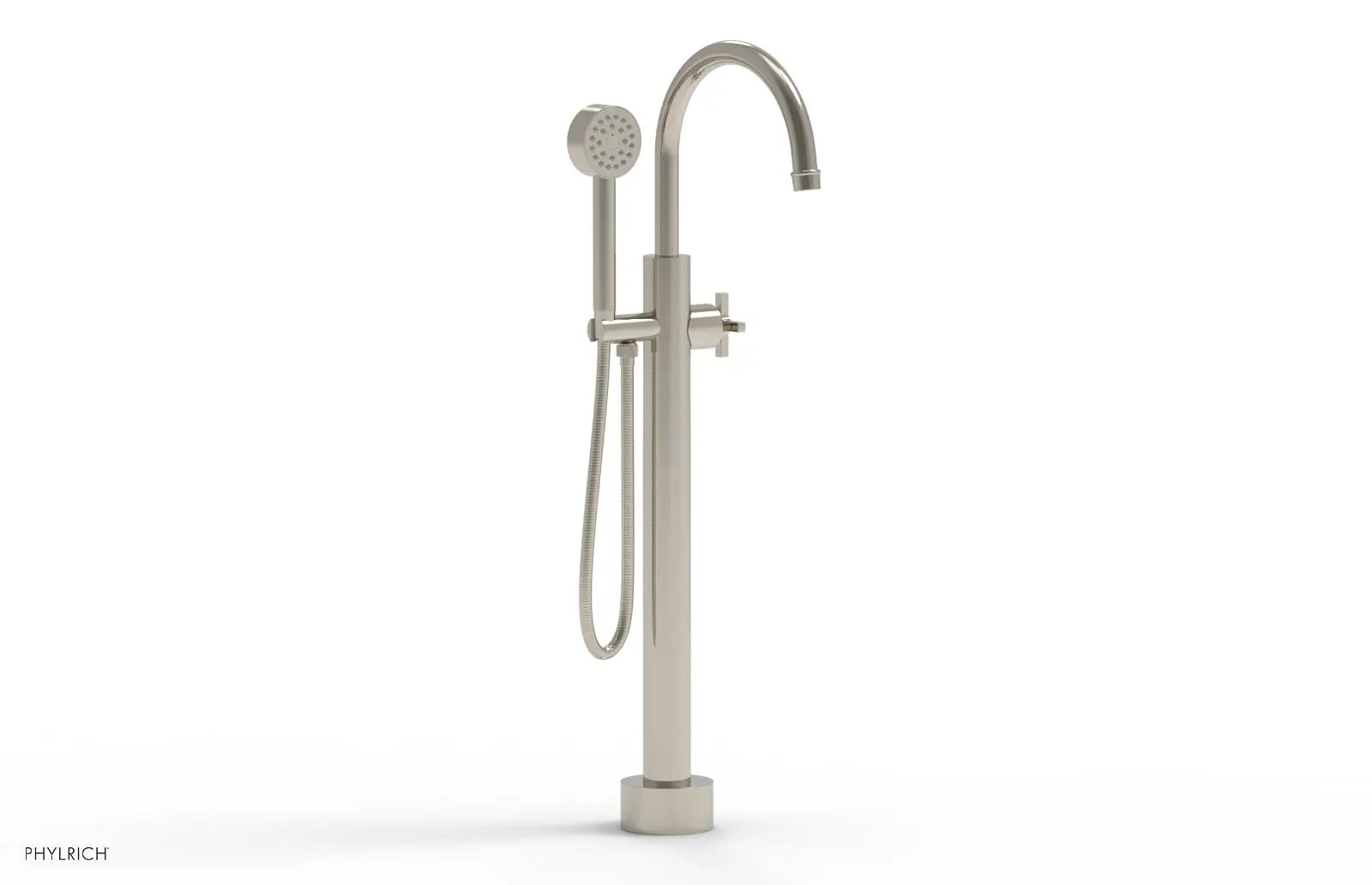 Phylrich HEX MODERN Low Floor Mount Tub Filler - Cross Handle with Hand Shower by Phylrich