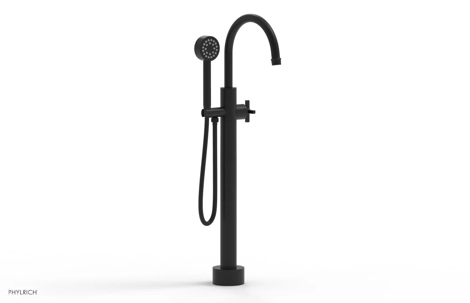 Phylrich HEX MODERN Low Floor Mount Tub Filler - Cross Handle with Hand Shower by Phylrich