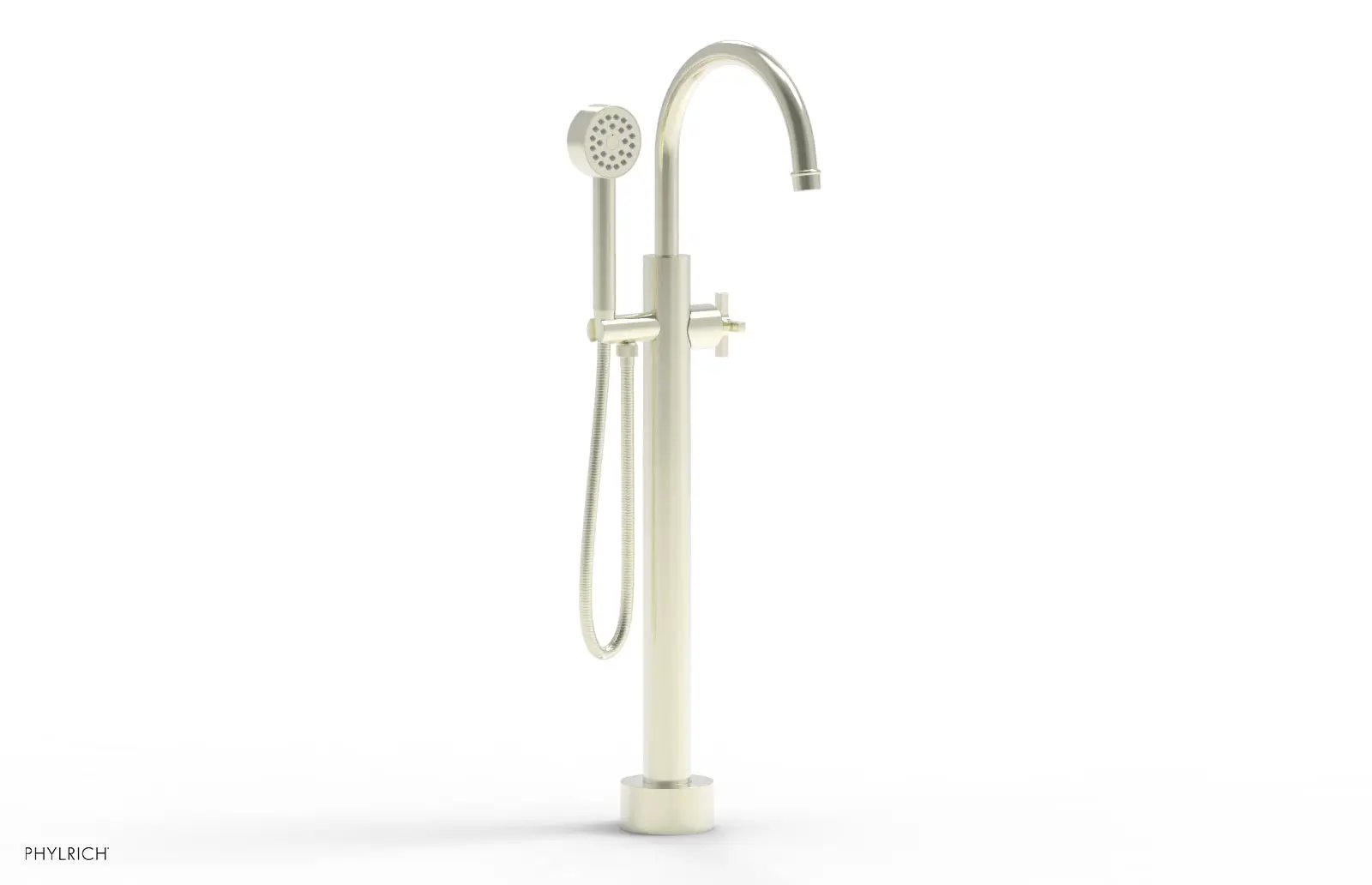 Phylrich HEX MODERN Low Floor Mount Tub Filler - Cross Handle with Hand Shower by Phylrich