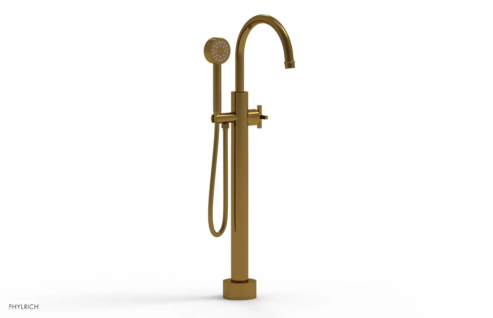 Phylrich HEX MODERN Low Floor Mount Tub Filler - Cross Handle with Hand Shower by Phylrich