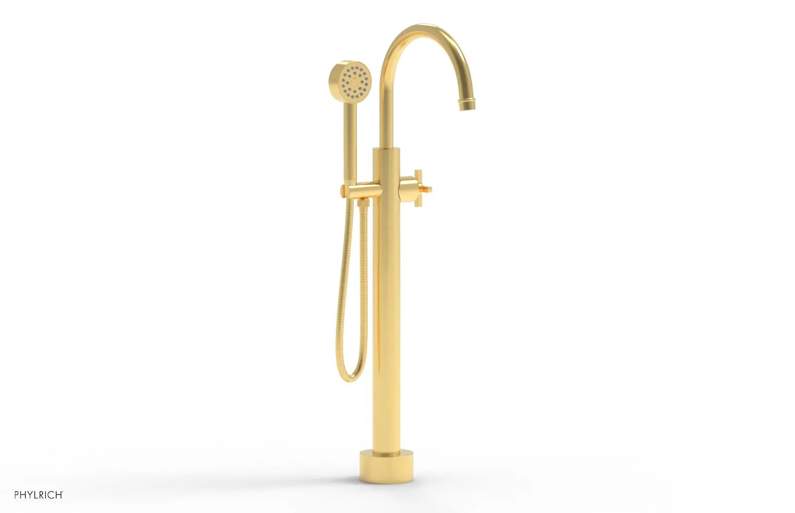 Phylrich HEX MODERN Low Floor Mount Tub Filler - Cross Handle with Hand Shower by Phylrich