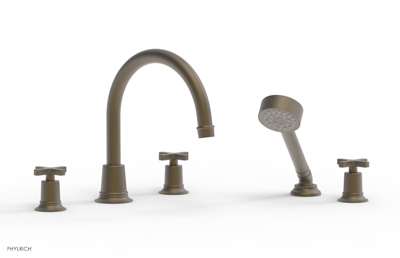 Phylrich HEX MODERN Deck Tub Set with Hand Shower - Cross Handles