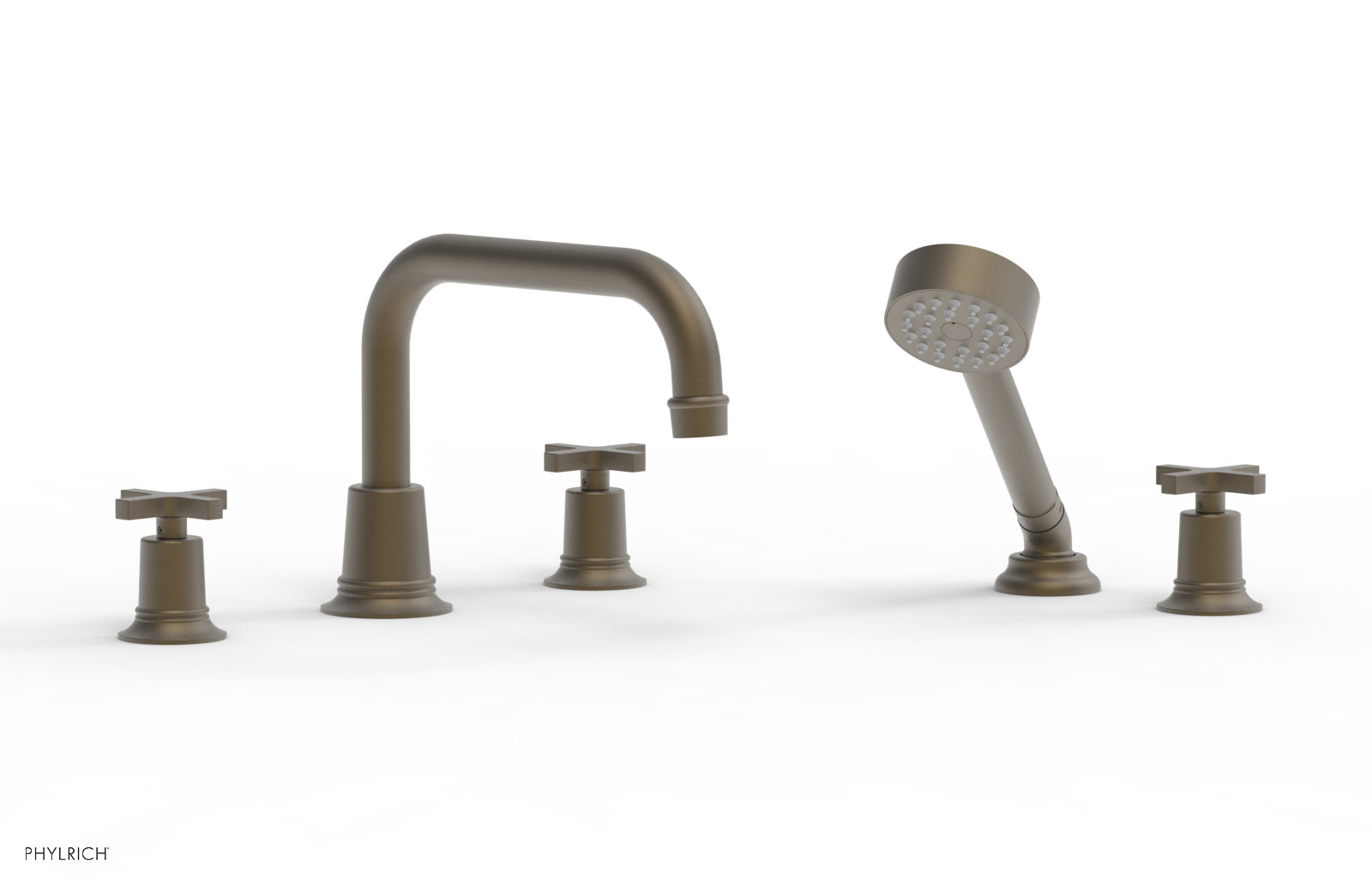 Phylrich HEX MODERN Deck Tub Set with Hand Shower - Cross Handles by Phylrich