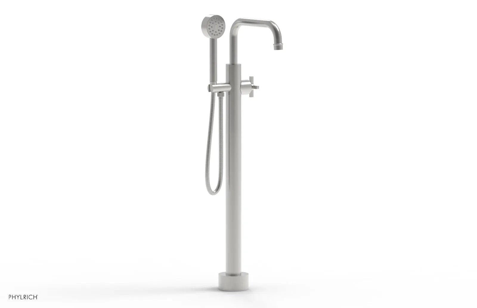 Phylrich HEX MODERN Tall Floor Mount Tub Filler - Cross Handle with Hand Shower by Phylrich