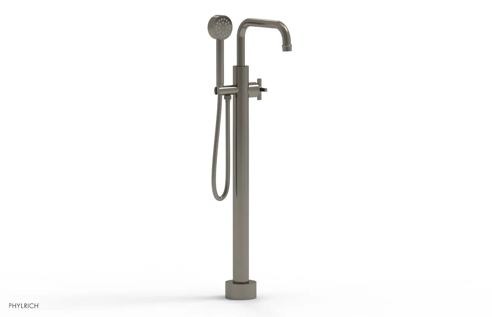 Phylrich HEX MODERN Tall Floor Mount Tub Filler - Cross Handle with Hand Shower by Phylrich