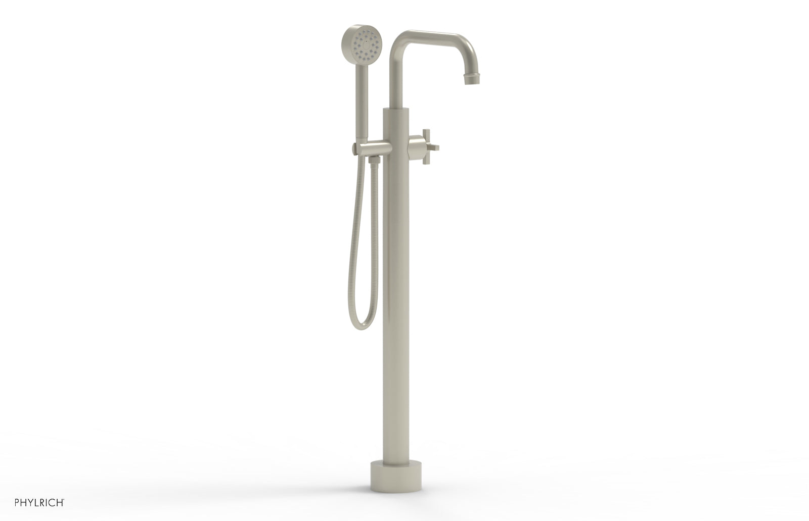 Phylrich HEX MODERN Tall Floor Mount Tub Filler - Cross Handle with Hand Shower