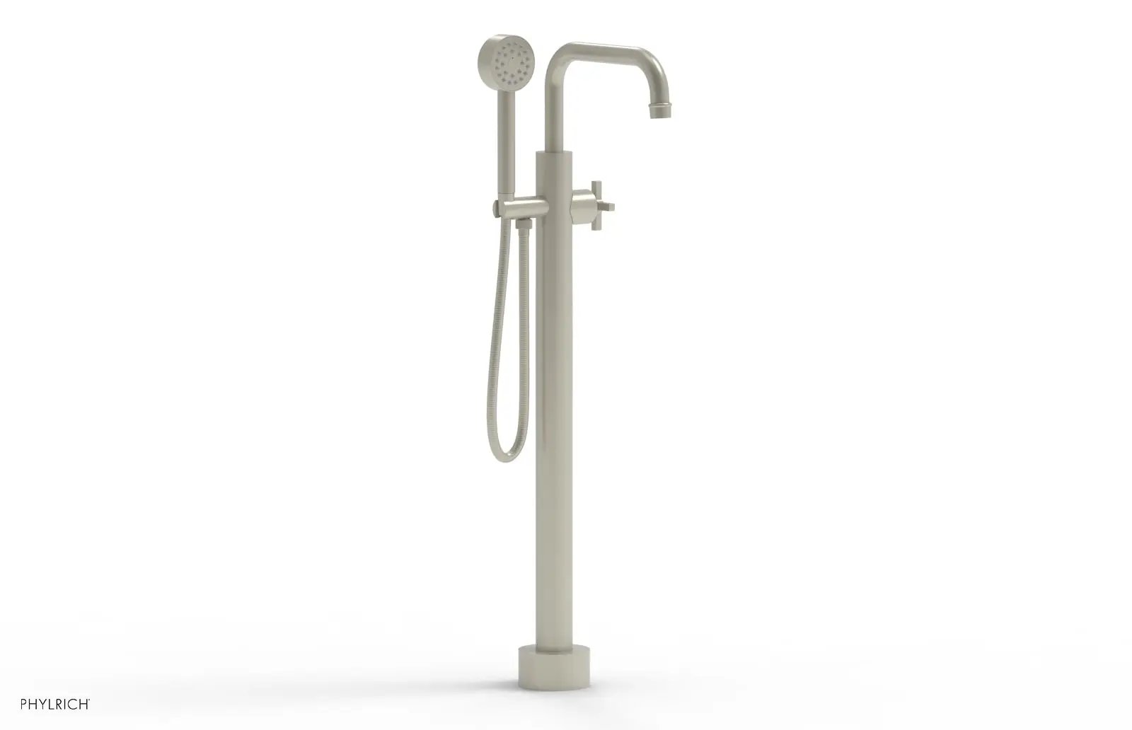 Phylrich HEX MODERN Tall Floor Mount Tub Filler - Cross Handle with Hand Shower by Phylrich