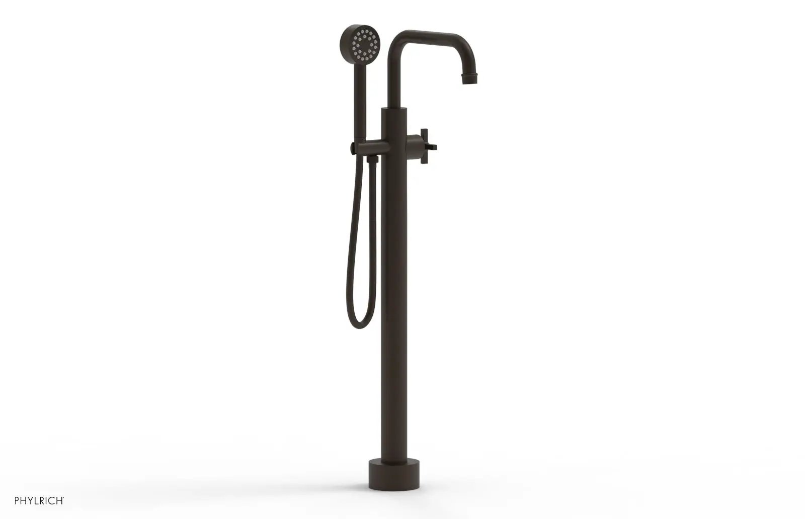 Phylrich HEX MODERN Tall Floor Mount Tub Filler - Cross Handle with Hand Shower by Phylrich