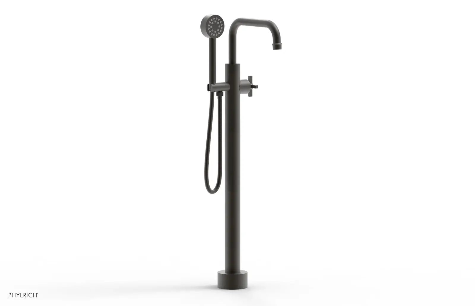 Phylrich HEX MODERN Tall Floor Mount Tub Filler - Cross Handle with Hand Shower by Phylrich