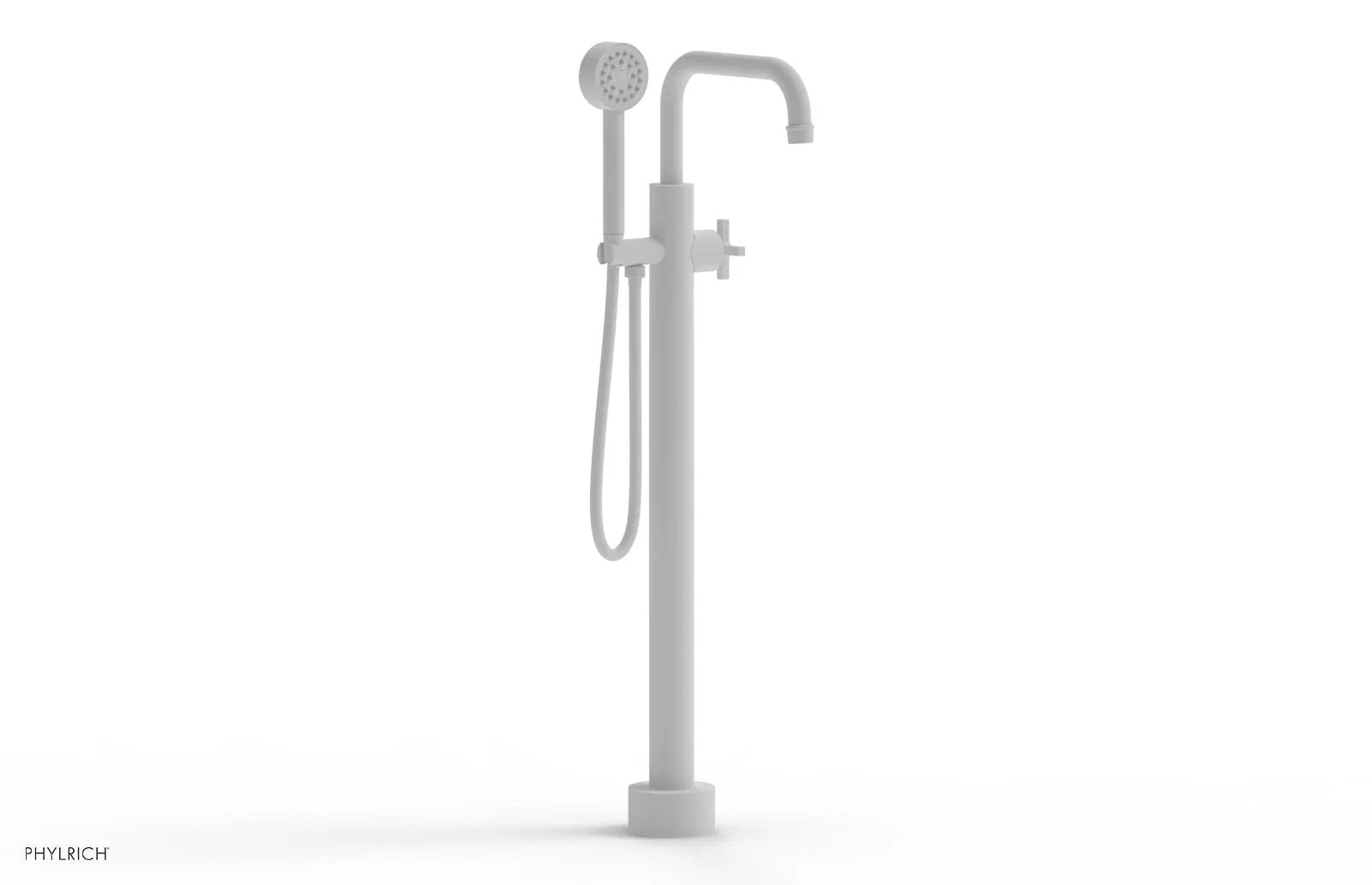 Phylrich HEX MODERN Tall Floor Mount Tub Filler - Cross Handle with Hand Shower by Phylrich