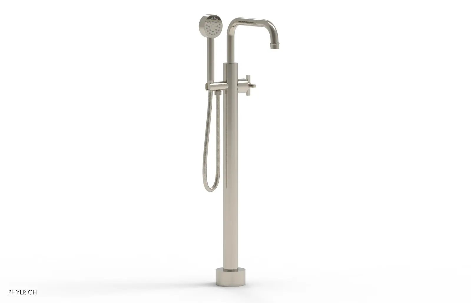 Phylrich HEX MODERN Tall Floor Mount Tub Filler - Cross Handle with Hand Shower by Phylrich