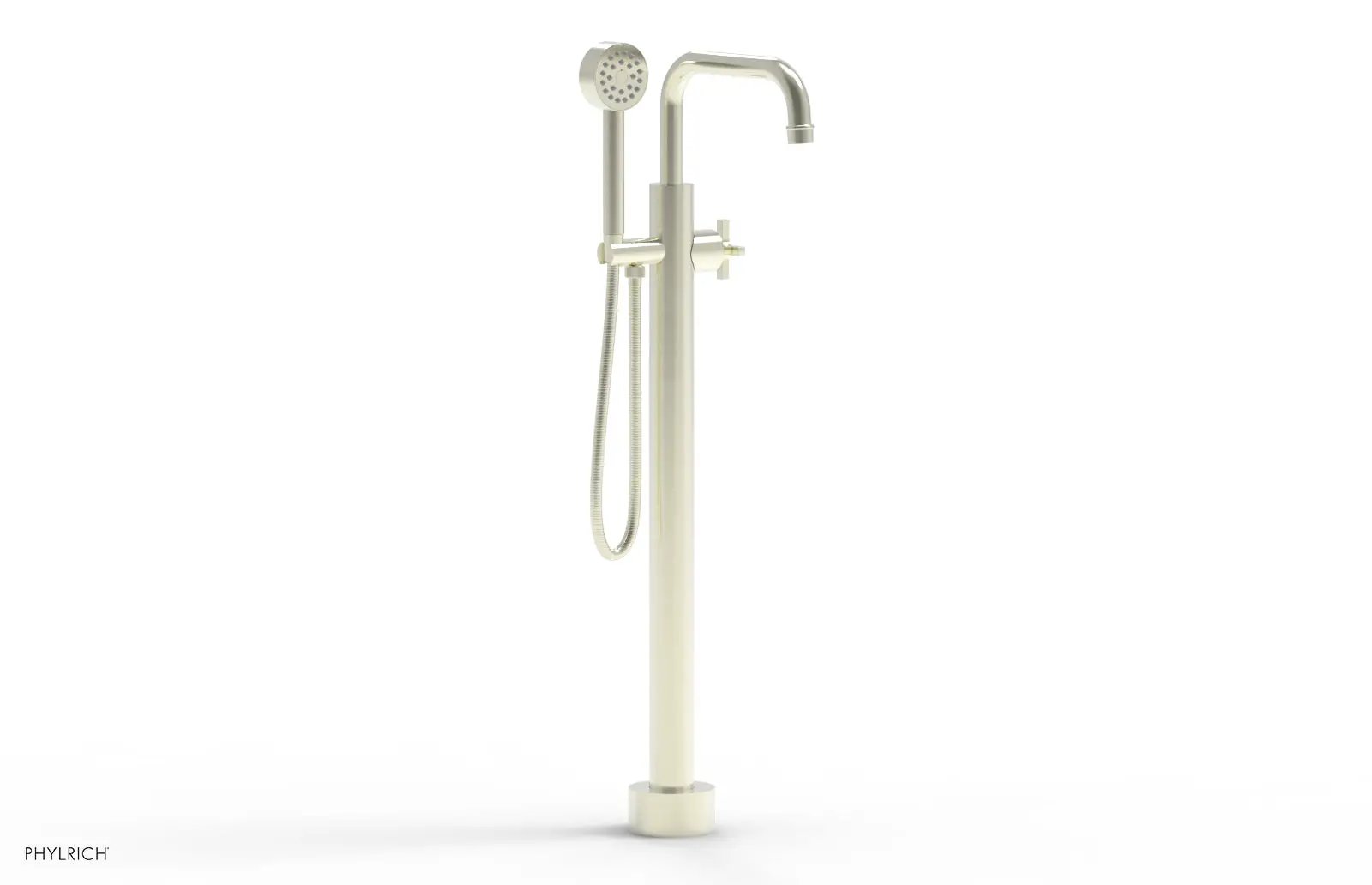 Phylrich HEX MODERN Tall Floor Mount Tub Filler - Cross Handle with Hand Shower by Phylrich