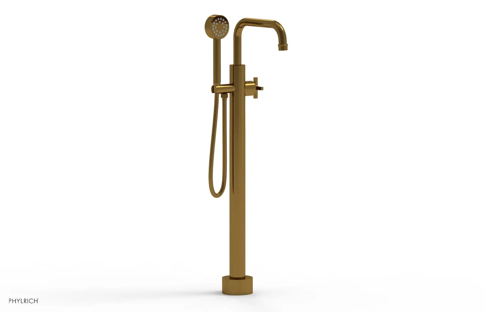 Phylrich HEX MODERN Tall Floor Mount Tub Filler - Cross Handle with Hand Shower by Phylrich