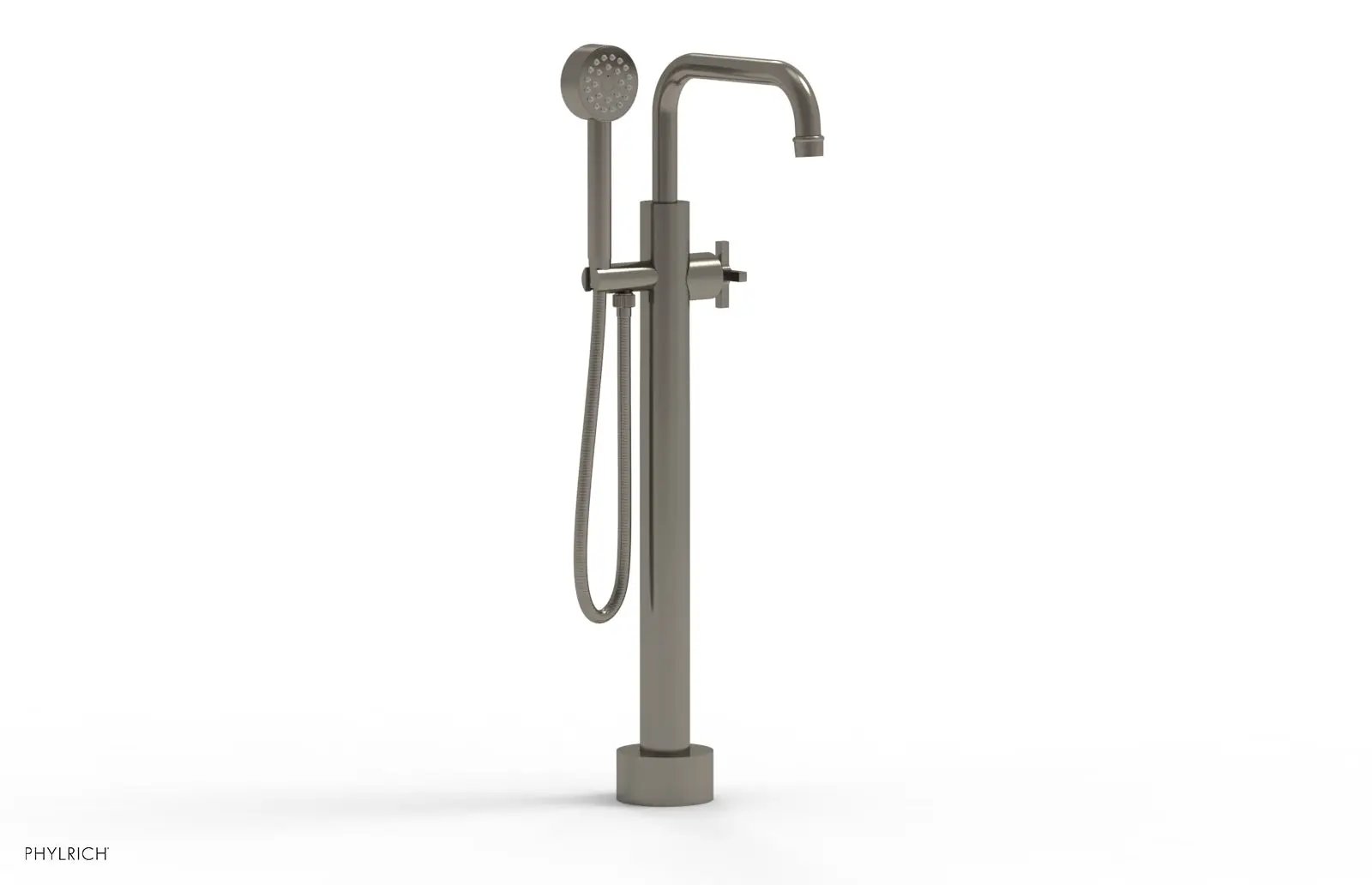 Phylrich HEX MODERN Low Floor Mount Tub Filler - Cross Handle with Hand Shower by Phylrich