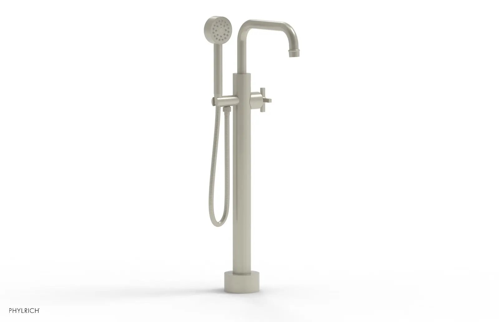 Phylrich HEX MODERN Low Floor Mount Tub Filler - Cross Handle with Hand Shower by Phylrich